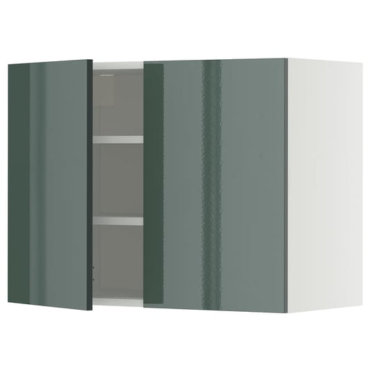 METOD - METOD Wall cabinet with shelves/2 doors, white/Kallarp high-gloss dark grey-green, 80x60 cm