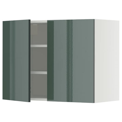 METOD wall cabinet with shelves/2 doors, white/Kallarp high-gloss dark grey-green, 80x60 cm