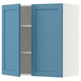 METOD wall cabinet with shelves/2 doors, white/Lerhyttan blue, 80x80 cm