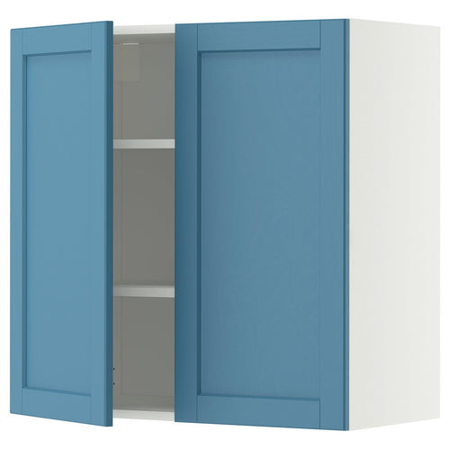 METOD wall cabinet with shelves/2 doors, white/Lerhyttan blue, 80x80 cm