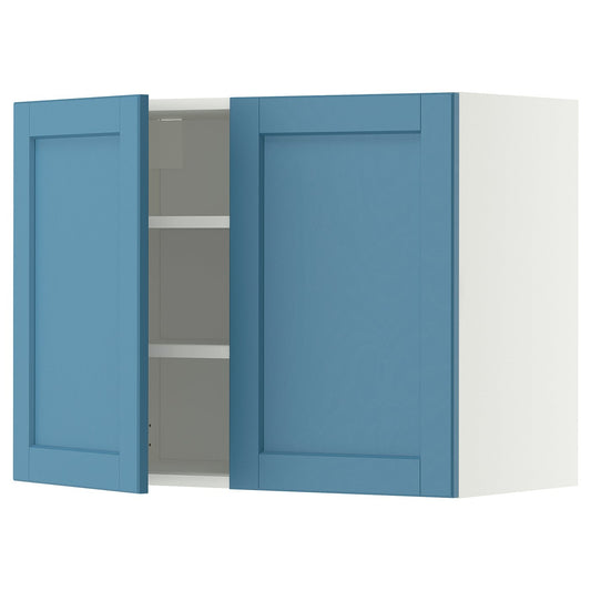 METOD wall cabinet with shelves/2 doors, white/Lerhyttan blue, 80.0x60.0x38.9 cm