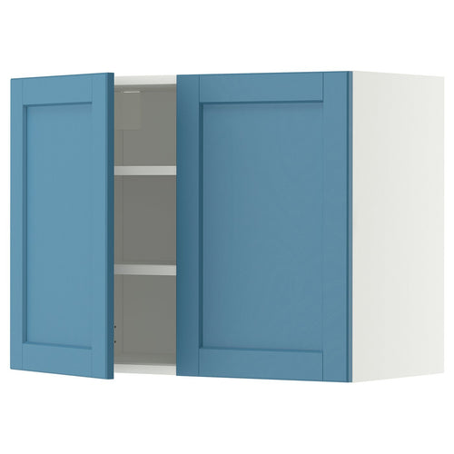METOD wall cabinet with shelves/2 doors, white/Lerhyttan blue, 80x60 cm