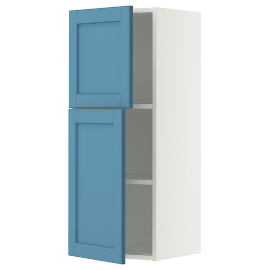 METOD wall cabinet with shelves/2 doors, white/Lerhyttan blue, 40.0x100.0x38.9 cm