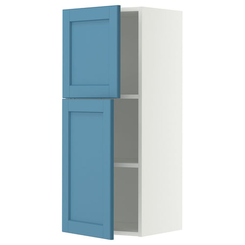 METOD wall cabinet with shelves/2 doors, white/Lerhyttan blue, 40.0x100.0x38.9 cm