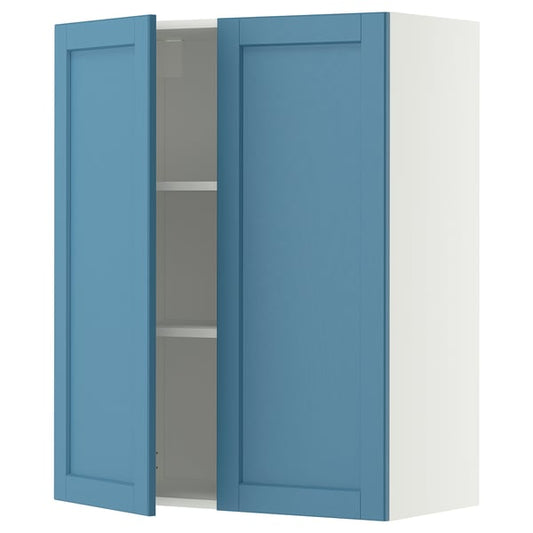 METOD wall cabinet with shelves/2 doors, white/Lerhyttan blue, 80x100 cm