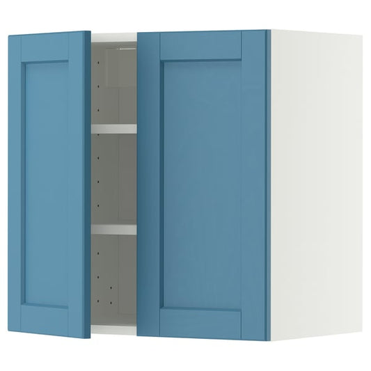 METOD wall cabinet with shelves/2 doors, white/Lerhyttan blue, 60x60 cm