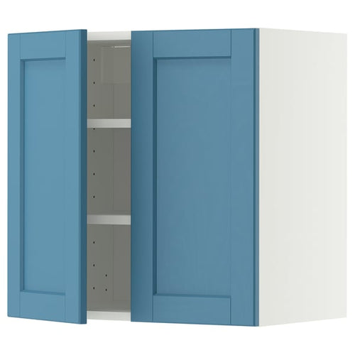 METOD wall cabinet with shelves/2 doors, white/Lerhyttan blue, 60x60 cm