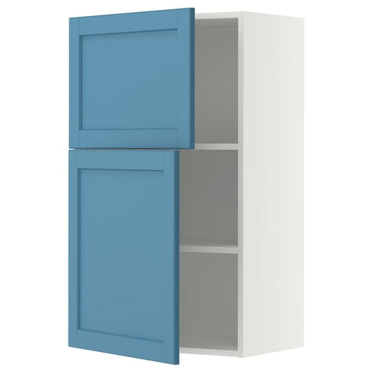 METOD wall cabinet with shelves/2 doors, white/Lerhyttan blue, 60x100 cm