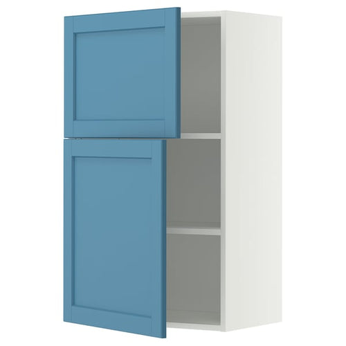 METOD wall cabinet with shelves/2 doors, white/Lerhyttan blue, 60x100 cm