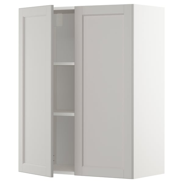 METOD wall cabinet with shelves/2 doors, white/Lerhyttan light grey, 80x100 cm