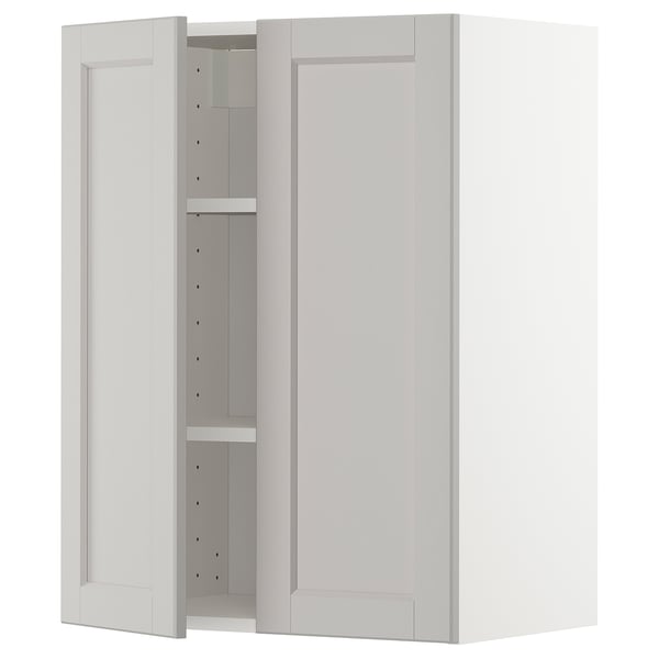 METOD - METOD Wall cabinet with shelves/2 doors, white/Lerhyttan light grey, 60x80 cm