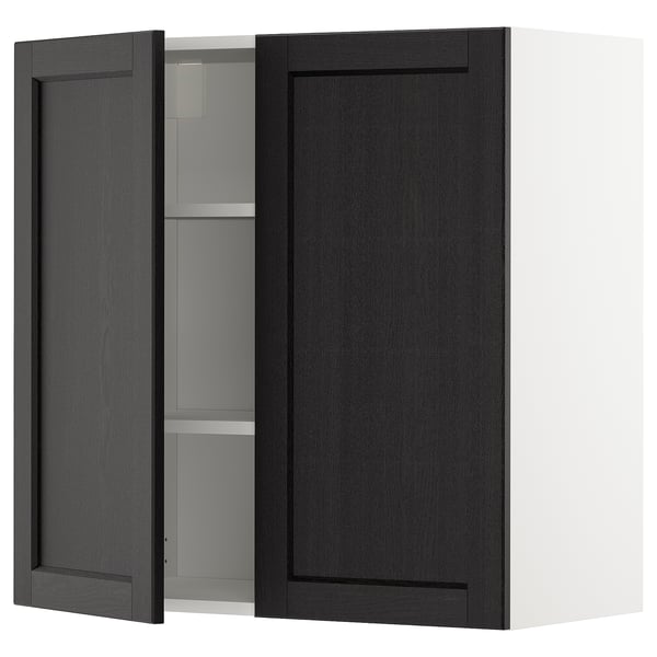 METOD - METOD Wall cabinet with shelves/2 doors, white/Lerhyttan black stained, 80x80 cm