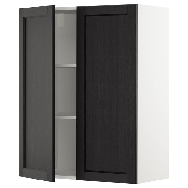 METOD wall cabinet with shelves/2 doors, white/Lerhyttan black stained, 80x100 cm