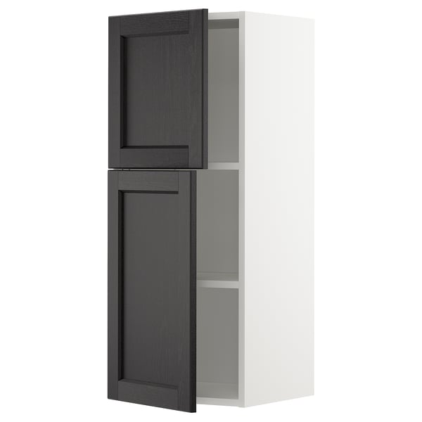 METOD - METOD Wall cabinet with shelves/2 doors, white/Lerhyttan black stained, 40x100 cm