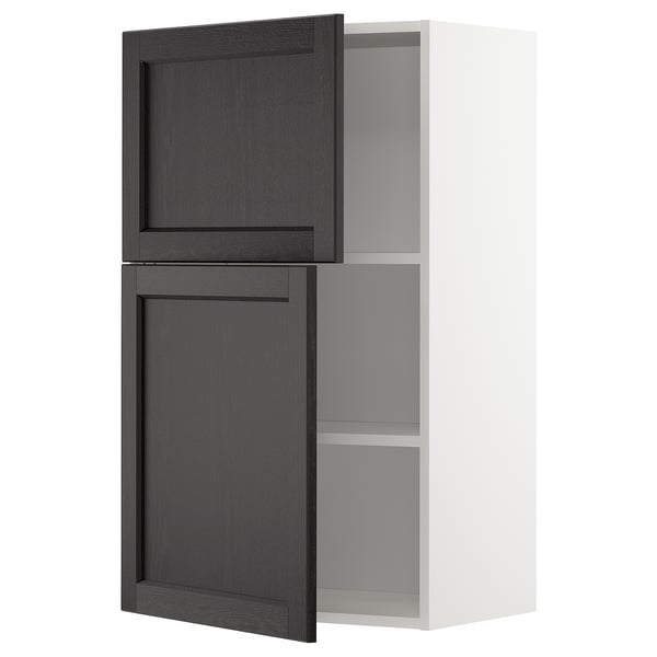 METOD wall cabinet with shelves/2 doors, white/Lerhyttan black stained, 60x100 cm