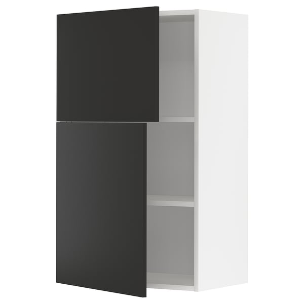 METOD wall cabinet with shelves/2 doors, white/Nickebo matt anthracite, 60x100 cm