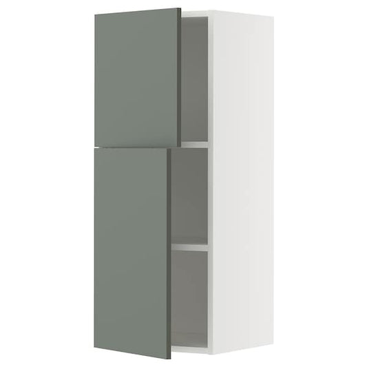 Ikea METOD - Wall cabinet with shelves/2 doors, white/Nickebo matt grey-green, 40x100 cm