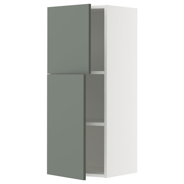 METOD wall cabinet with shelves/2 doors, white/Nickebo matt grey-green, 40x100 cm