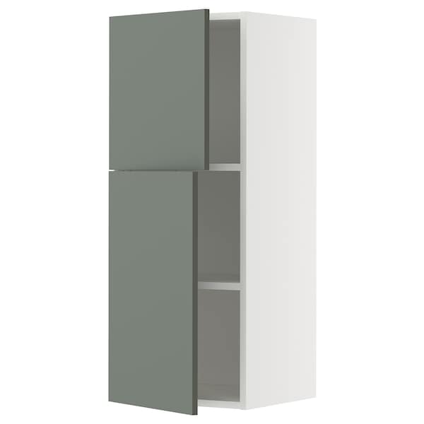 METOD - Wall cabinet with shelves/2 doors, white/Nickebo matt grey-green, 40x100 cm