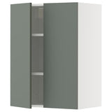 METOD wall cabinet with shelves/2 doors, white/Nickebo matt grey-green, 60x80 cm