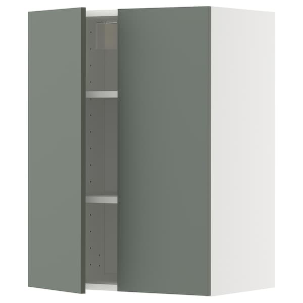 Ikea METOD - Wall cabinet with shelves/2 doors, white/Nickebo matt grey-green, 60x80 cm