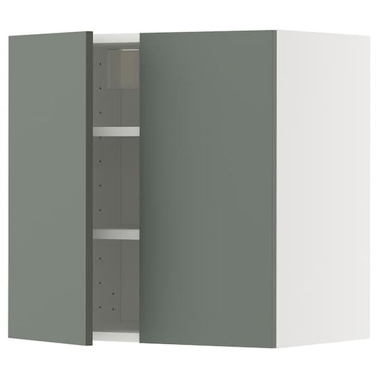 Ikea METOD - Wall cabinet with shelves/2 doors, white/Nickebo matt grey-green, 60x60 cm