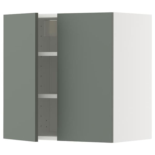 METOD wall cabinet with shelves/2 doors, white/Nickebo matt grey-green, 60x60 cm