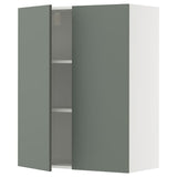 METOD wall cabinet with shelves/2 doors, white/Nickebo matt grey-green, 80x100 cm