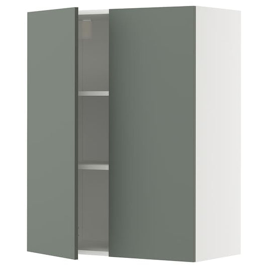 Ikea METOD - Wall cabinet with shelves/2 doors, white/Nickebo matt grey-green, 80x100 cm