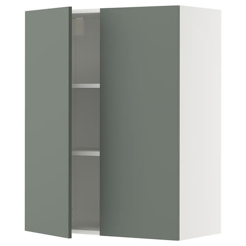 METOD wall cabinet with shelves/2 doors, white/Nickebo matt grey-green, 80x100 cm