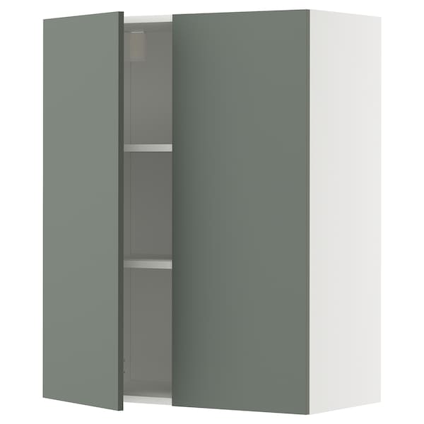 METOD - Wall cabinet with shelves/2 doors, white/Nickebo matt grey-green, 80x100 cm