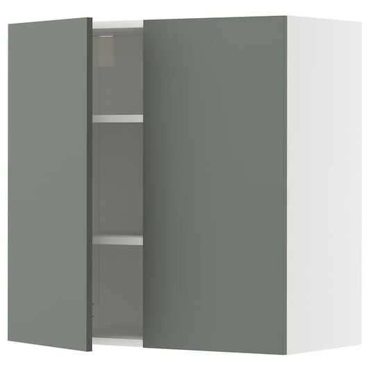 Ikea METOD - Wall cabinet with shelves/2 doors, white/Nickebo matt grey-green, 80x80 cm