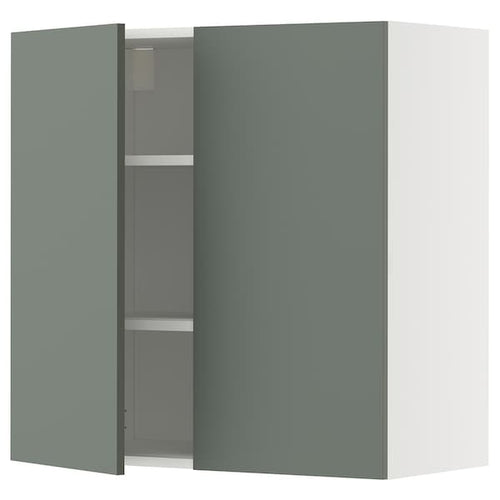 METOD wall cabinet with shelves/2 doors, white/Nickebo matt grey-green, 80x80 cm