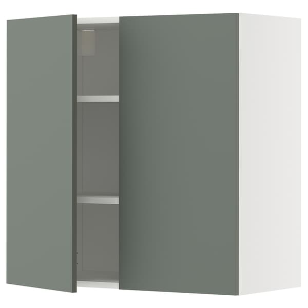 METOD - Wall cabinet with shelves/2 doors, white/Nickebo matt grey-green, 80x80 cm