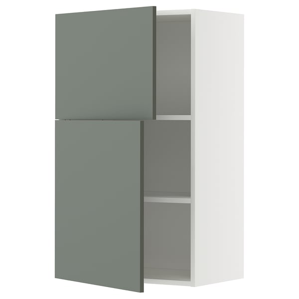 METOD - METOD Wall cabinet with shelves/2 doors, white/Nickebo matt grey-green, 60x100 cm