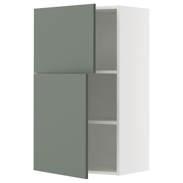 METOD - Wall cabinet with shelves/2 doors, white/Nickebo matt grey-green, 60x100 cm