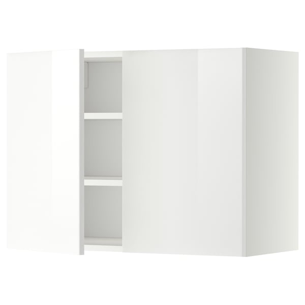 METOD wall cabinet with shelves/2 doors, white/Ringhult white, 80x60 cm