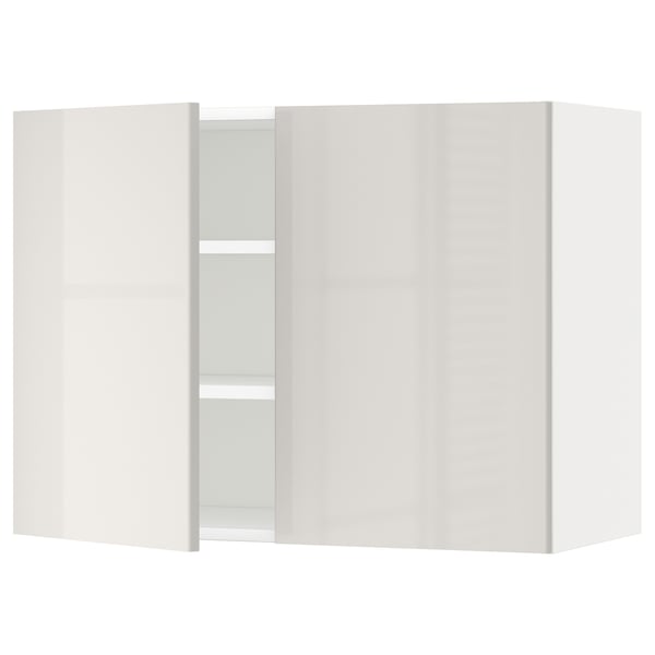 METOD wall cabinet with shelves/2 doors, white/Ringhult light grey, 80x60 cm