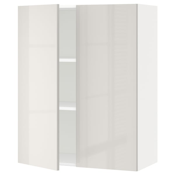 METOD wall cabinet with shelves/2 doors, white/Ringhult light grey, 80x100 cm