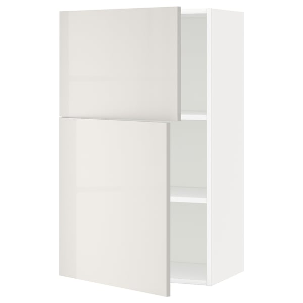 METOD - METOD Wall cabinet with shelves/2 doors, white/Ringhult light grey, 60x100 cm