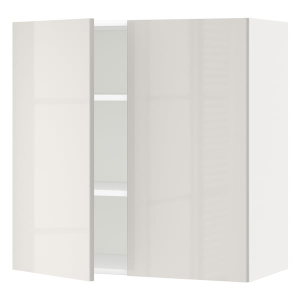 METOD wall cabinet with shelves/2 doors, white/Ringhult light grey, 80x80 cm