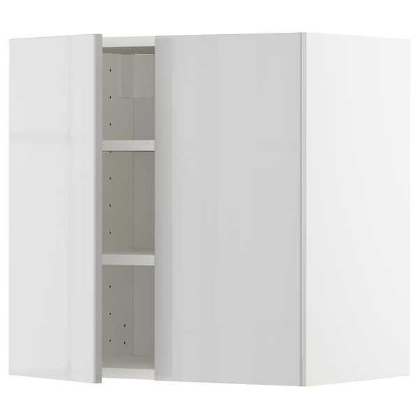 METOD - Wall cabinet with shelves/2 doors, white/Ringhult light grey, 60x60 cm