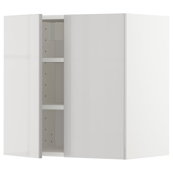METOD - METOD Wall cabinet with shelves/2 doors, white/Ringhult light grey, 60x60 cm