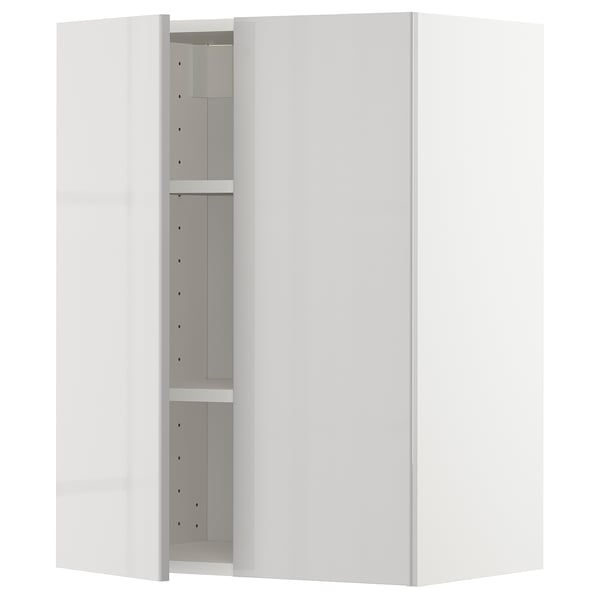 METOD - METOD Wall cabinet with shelves/2 doors, white/Ringhult light grey, 60x80 cm