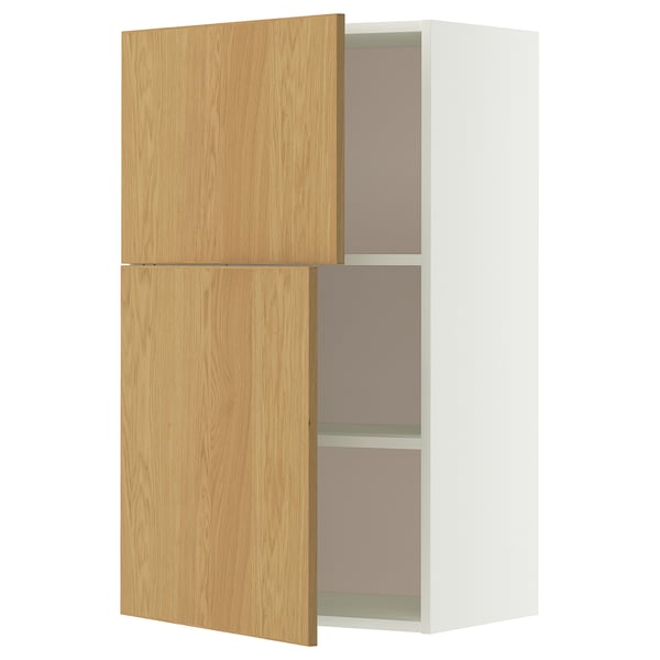 METOD wall cabinet with shelves/2 doors, white/Sinarp oak veneer, 60x100 cm