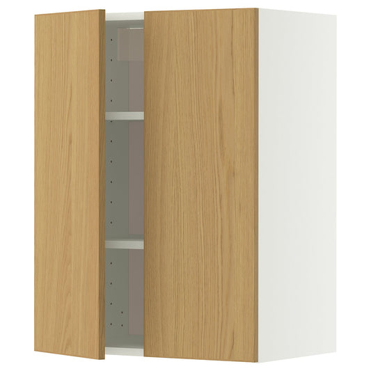 METOD wall cabinet with shelves/2 doors, white/Sinarp oak veneer, 60x80 cm