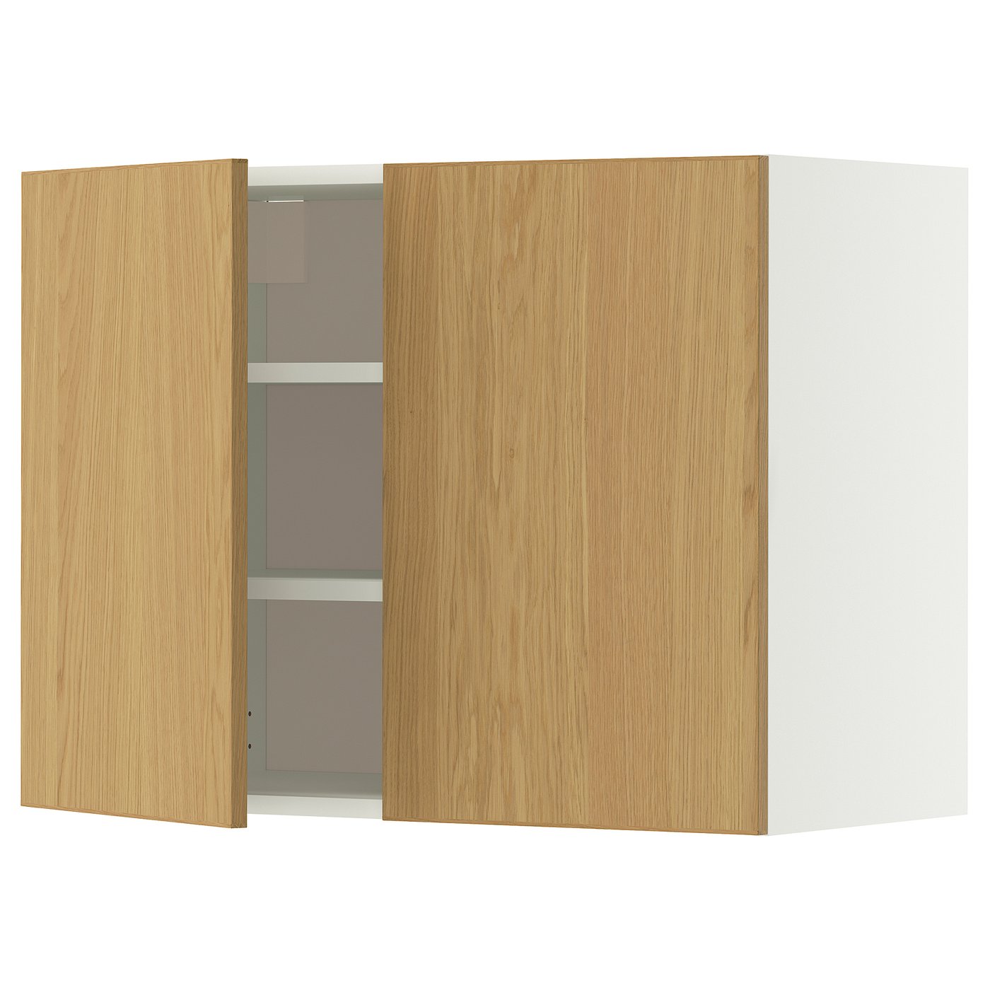 METOD wall cabinet with shelves/2 doors, white/Sinarp oak veneer, 80x60 cm