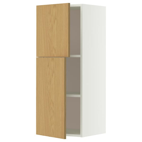 METOD wall cabinet with shelves/2 doors, white/Sinarp oak veneer, 40x100 cm