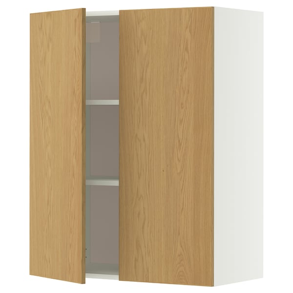 METOD wall cabinet with shelves/2 doors, white/Sinarp oak veneer, 80x100 cm