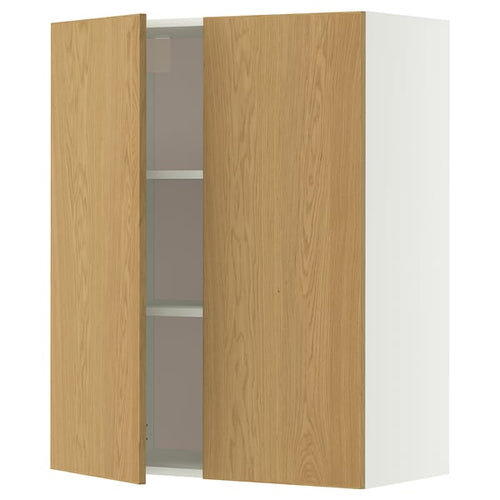 METOD wall cabinet with shelves/2 doors, white/Sinarp oak veneer, 80x100 cm
